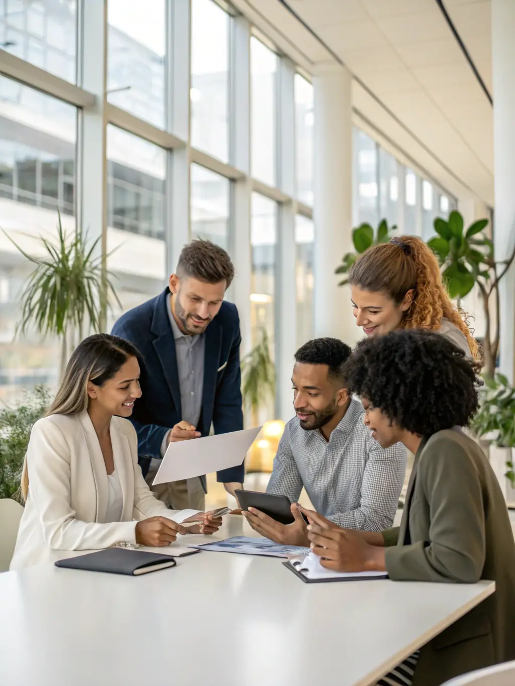 A diverse team of La Casa Cortez professionals collaborating on a project, showcasing their commitment to comprehensive service and tailored solutions.