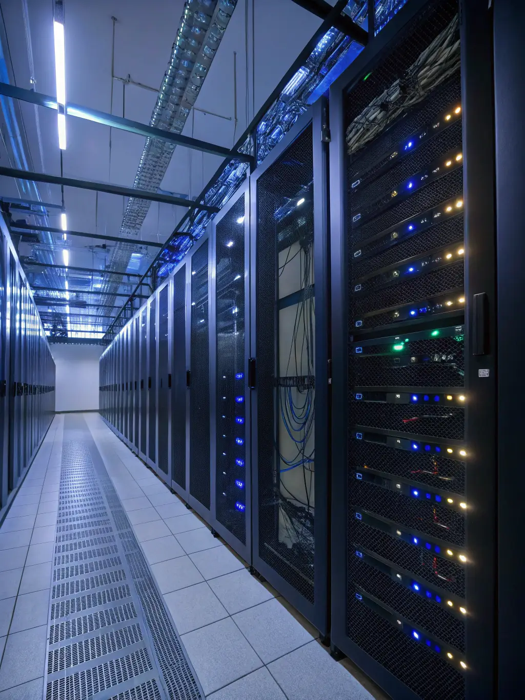 A high-tech data center with servers and networking equipment, emphasizing La Casa Cortez's IT solutions for the technology sector.