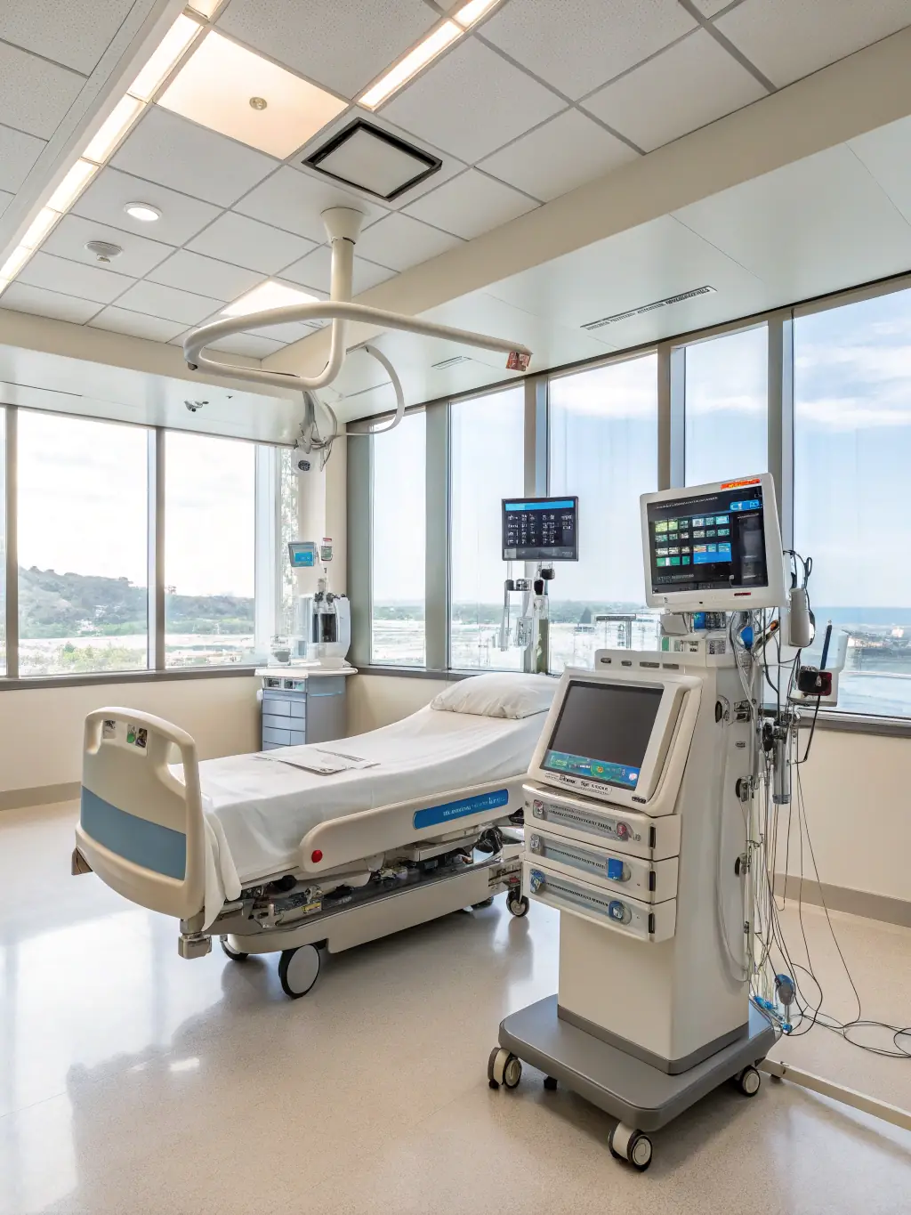 A modern hospital setting with advanced medical equipment, reflecting La Casa Cortez's support for the healthcare industry.